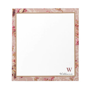 Monogram luxury vintage Damask pattern pink floral Notepad