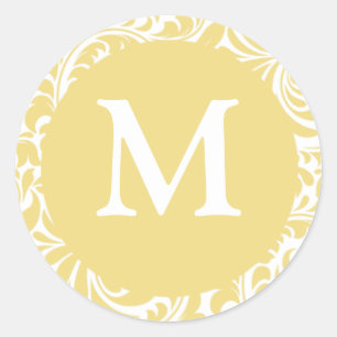 Monogram M Antique Gold And White Wedding Favors Classic Round Sticker