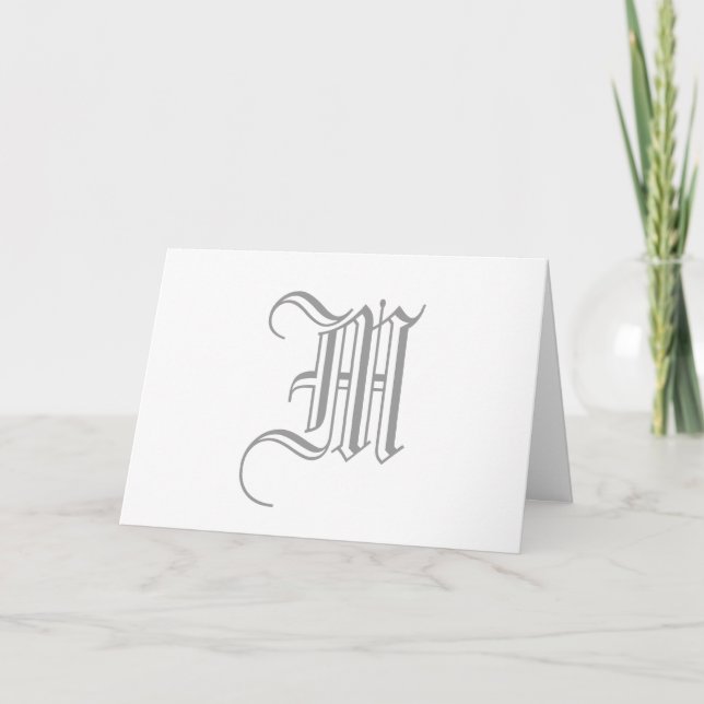 Monogram M Cards for Weddings Grey White (Front)