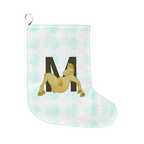 Monogram M Cartoon Pony Personalised Large Christmas Stocking