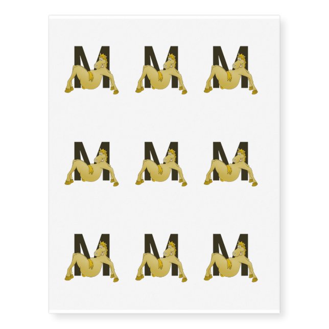 Monogram M Cartoon Pony Personalised Temporary Tattoos (Front)