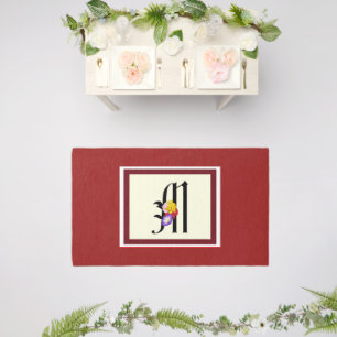 Monogram M Dk Red Floral Outdoor Rug