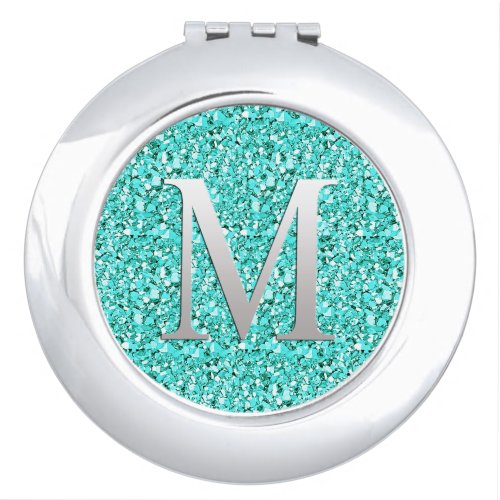 Monogram M druzy crystal _ aquamarine Vanity Mirror