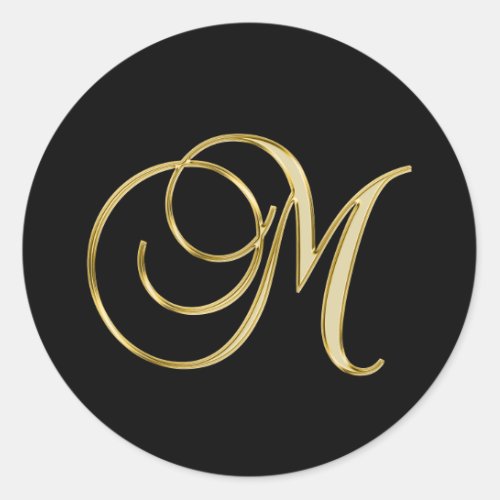 Monogram M elegant script Classic Round Sticker