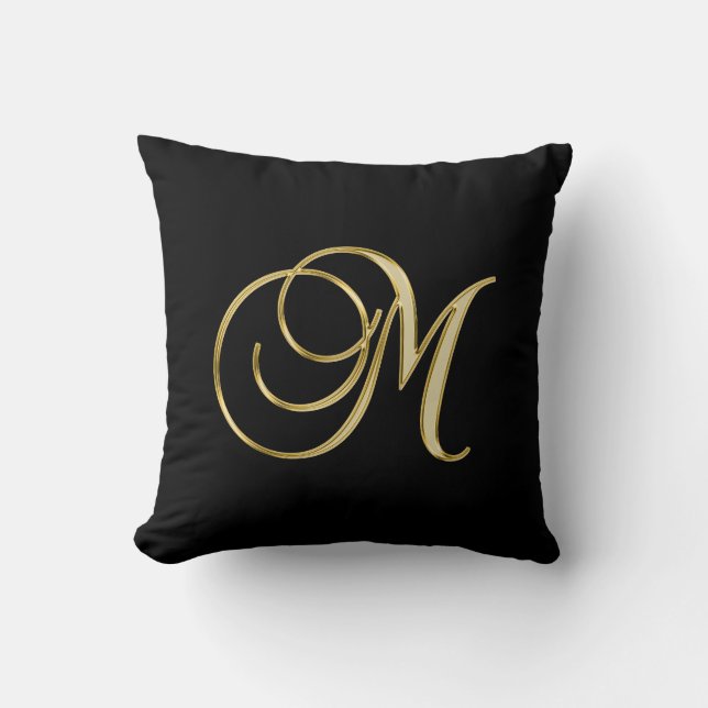 Monogram M, elegant script, Throw Pillow (Front)