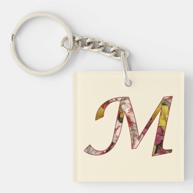 Monogram M Floral Design Keychain (Front)