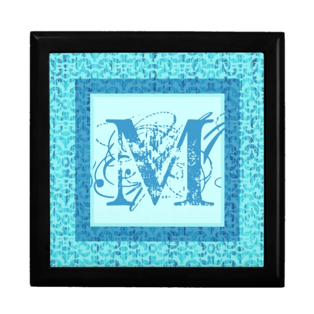 Monogram M Gift Box in Sea Greens and Blues (Front)