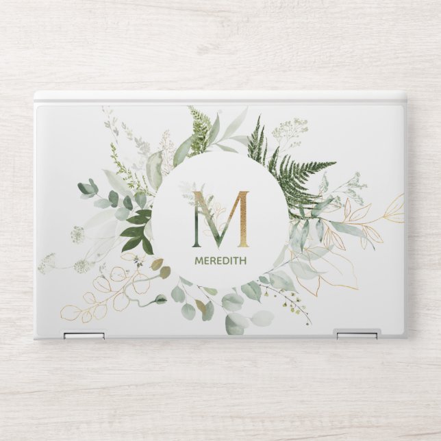Monogram M Green Foliage Wreath HP Laptop Skin (Front)