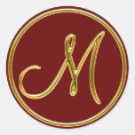 Monogram M in 3D gold Classic Round Sticker