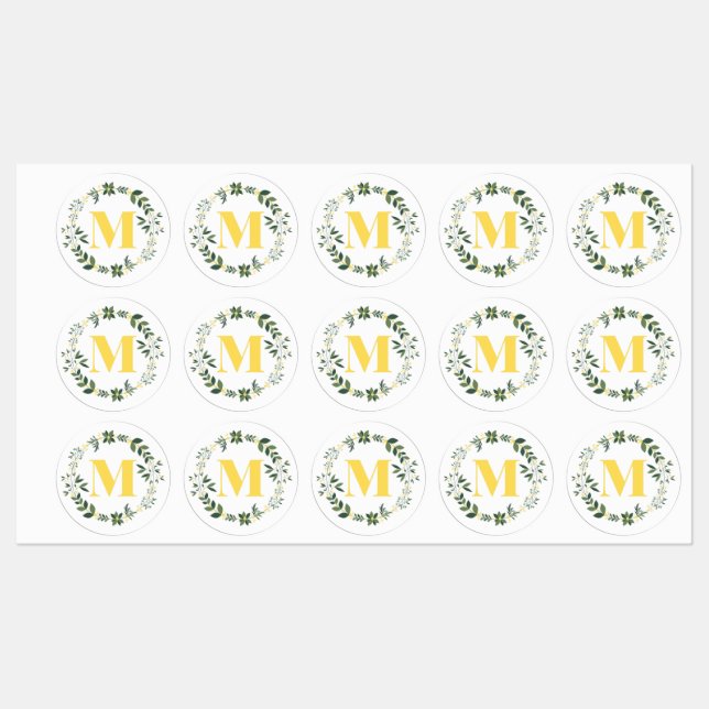 Monogram M in Gold/Lemon with Floral Ring Stickers (Sheet)