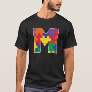 Monogram M in Multi Color Puzzle Pieces T-Shirt