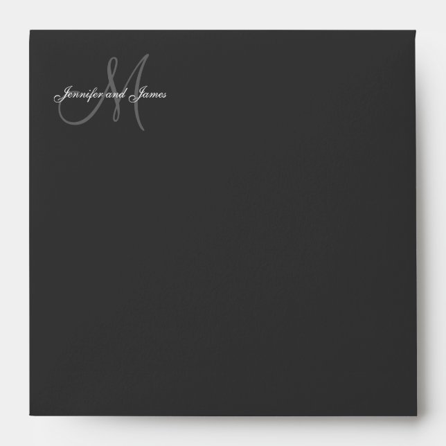 Monogram M Logo Black Wedding Invitation Envelope (Front)