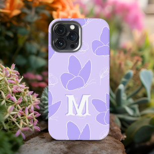 Monogram M Modern Blue Lilac Butterfly Pattern iPhone 13 Pro Max Case