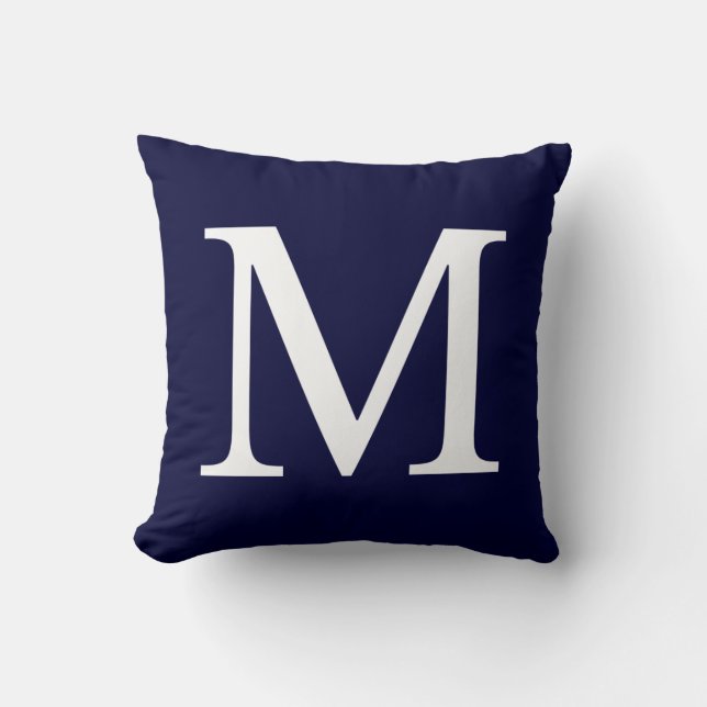 Monogram M On Navy Blue Throw Pillow (Front)