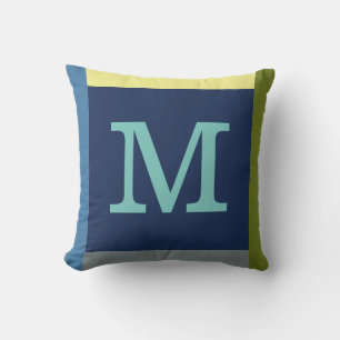 Monogram M outdoor pillow with color border