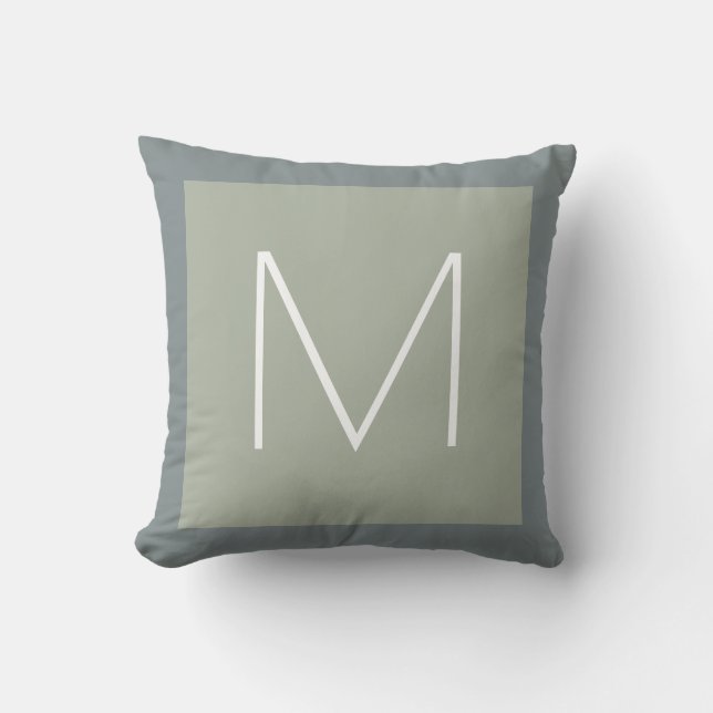 monogram M outdoor pillow with gray border (Front)