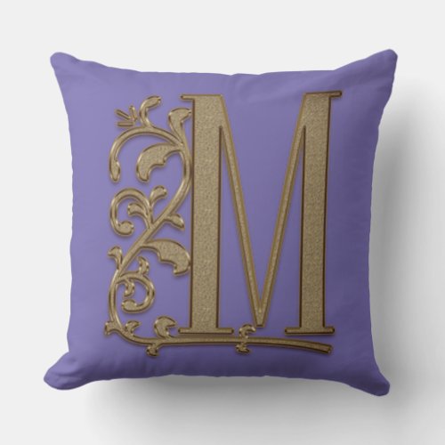 Monogram M Periwinkle Blue Family Wedding Birthday Throw Pillow