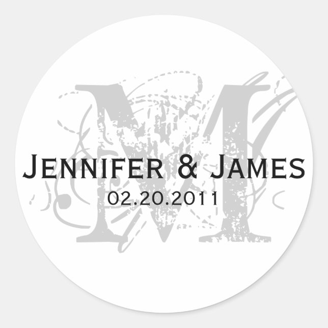 Monogram M Save the Date Wedding Sticker (Front)