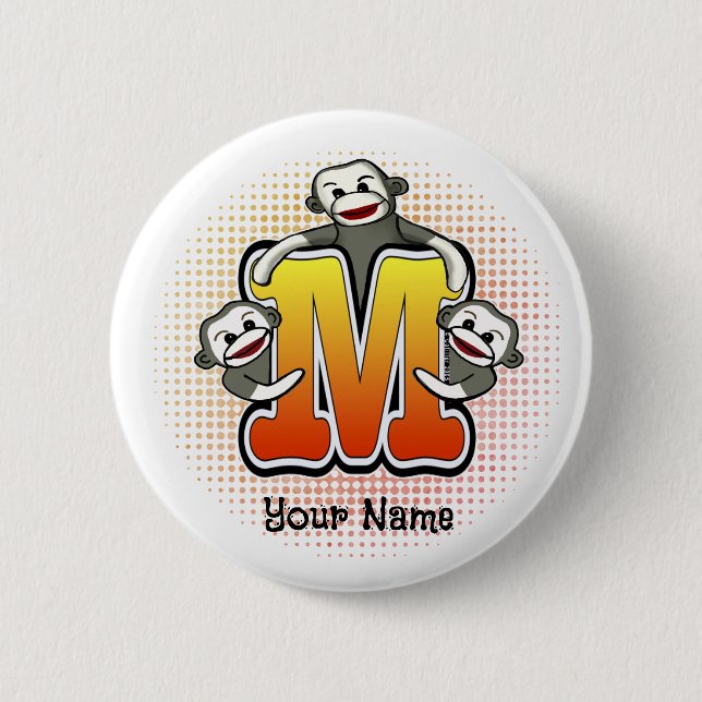 Monogram M Sock Monkey Button (Front)