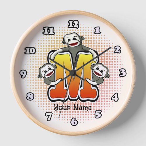 Monogram M Sock Monkey clock