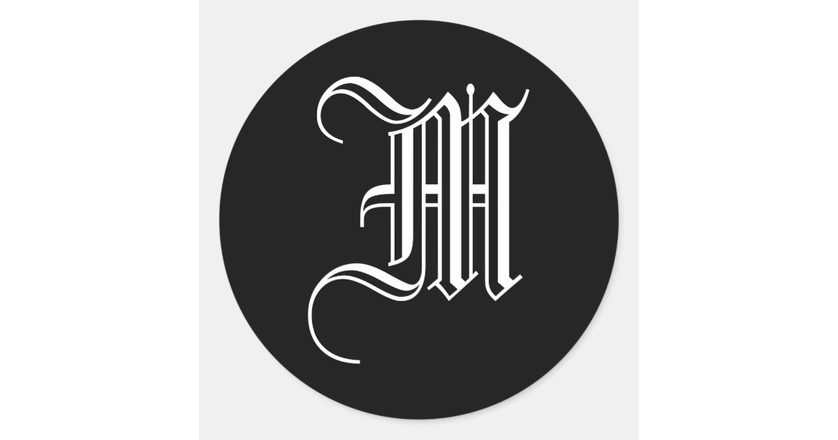 Monogram M Sticker Old English Style Black White Zazzle