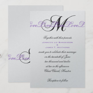 Monogram M Wedding Invitations Purple Silver