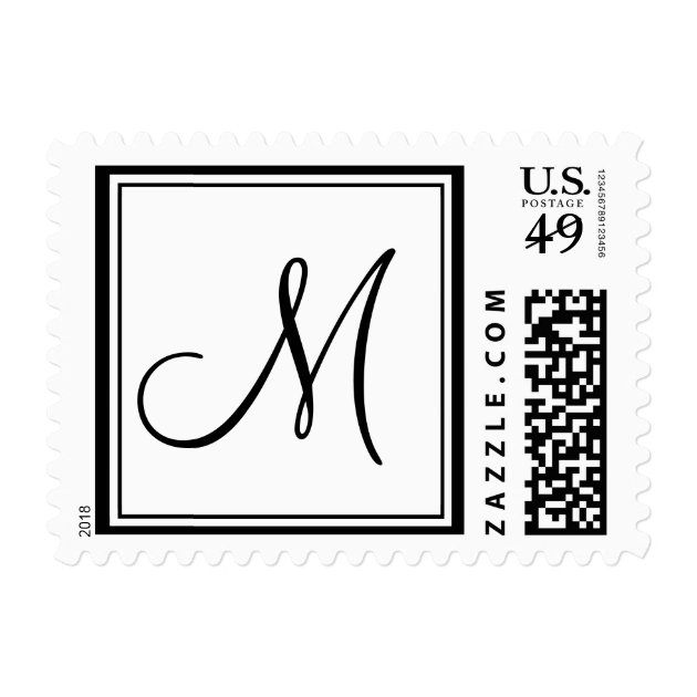 Monogram M Wedding Postage Stamp White Black