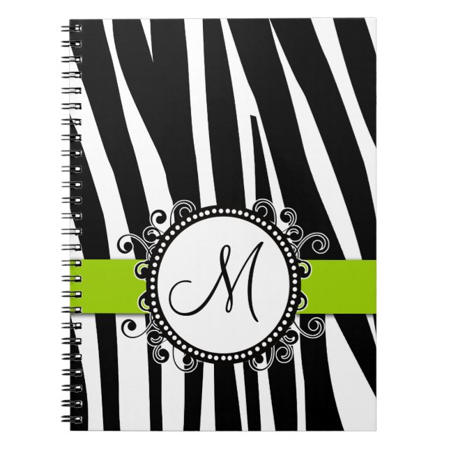 Monogram M Zebra Pattern Green Notebook (Front)