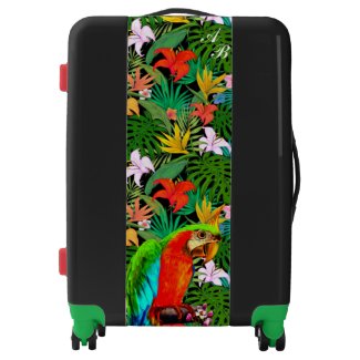 Monogram, Macaw & Multicolored Flowers