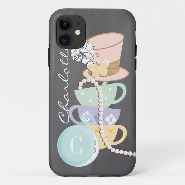 Monogram Mad Hatter Teacups and Hat Case-Mate iPhone Case (Back)
