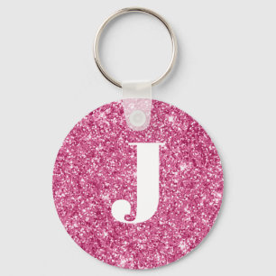 Monogram Magenta Glitter Keychain