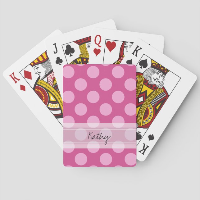 Monogram Magenta Pink Chic Polka Dot Pattern Poker Cards (Back)