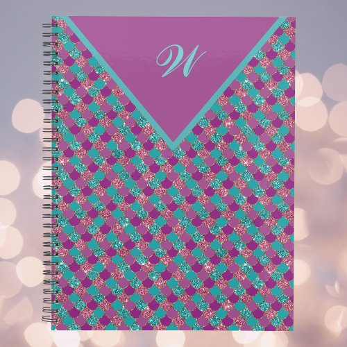 Monogram Magenta Purple Pink Teal Mermaid Scales Planner