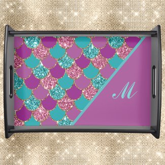Monogram Magenta Purple Pink Teal Mermaid Scales