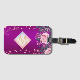 Monogram Magenta Rosegold Pink Metallic Glitter Luggage Tag