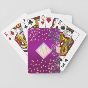 Monogram Magenta Rosegold Pink Metallic Glitter Playing Cards
