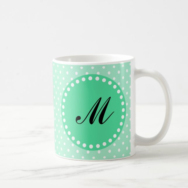 Monogram Magic Mint and White Polka Dot Coffee Mug (Right)