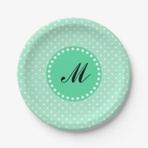 Monogram Magic Mint and White Polka Dot Paper Plates