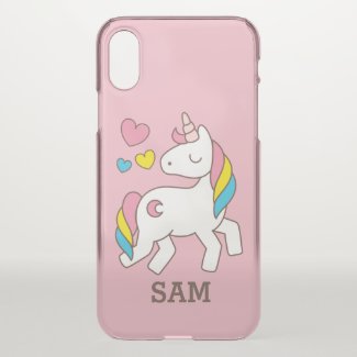 Monogram. Magical Cute Rainbow Unicorn. iPhone X Case