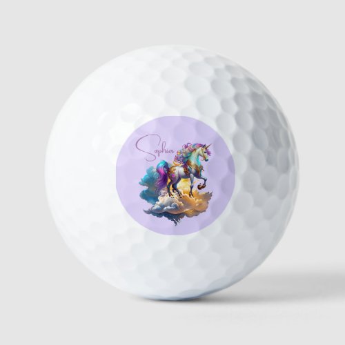 Monogram Magical Unicorn Fantasy romance birthday  Golf Balls
