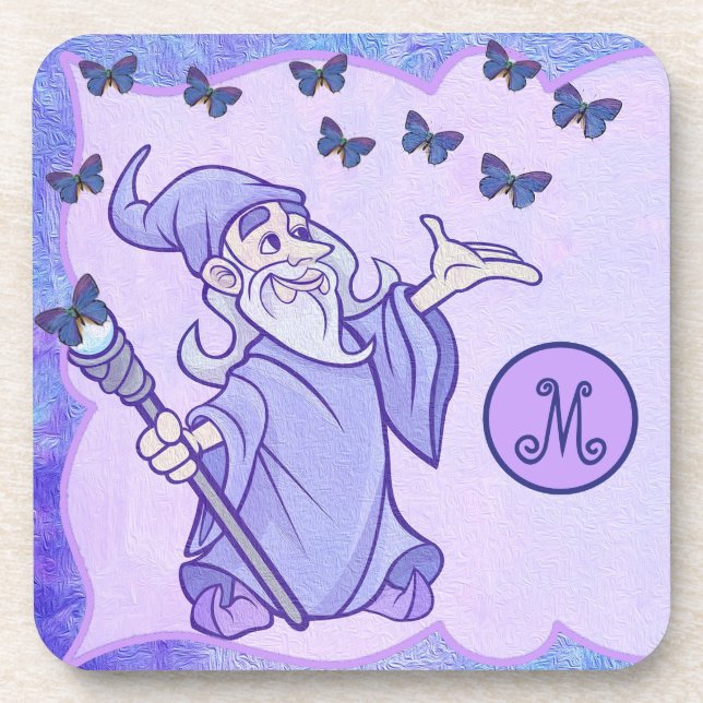 Monogram Magical Wizard with Butterflies Beverage Coaster (Front)