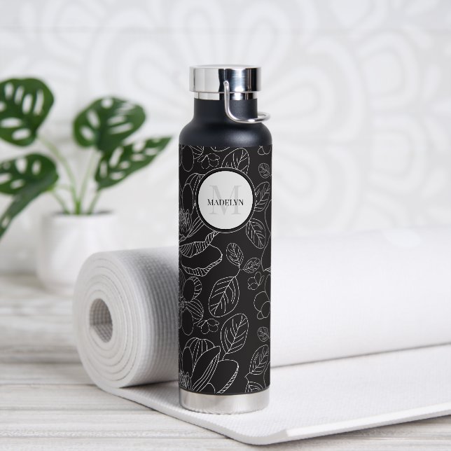 Monogram magnolia illustration Personalized Water Bottle (Yoga)