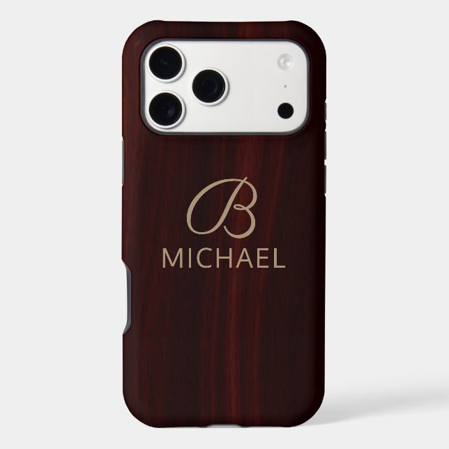 Monogram Mahogany Wood Timber Personalized Name Case-Mate iPhone Case (Back)