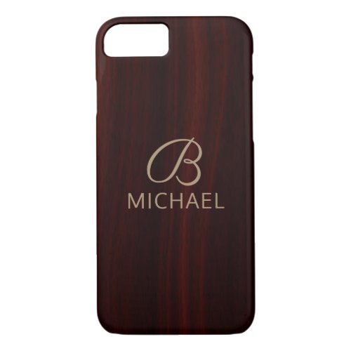 Monogram Mahogany Wood Timber Personalized Name iPhone 87 Case