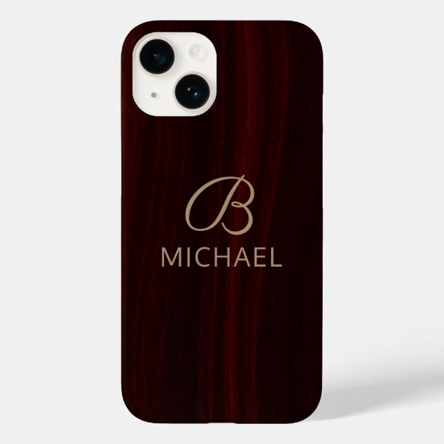 Monogram Mahogany Wood Timber Personalized Name Case-Mate iPhone Case (Back)