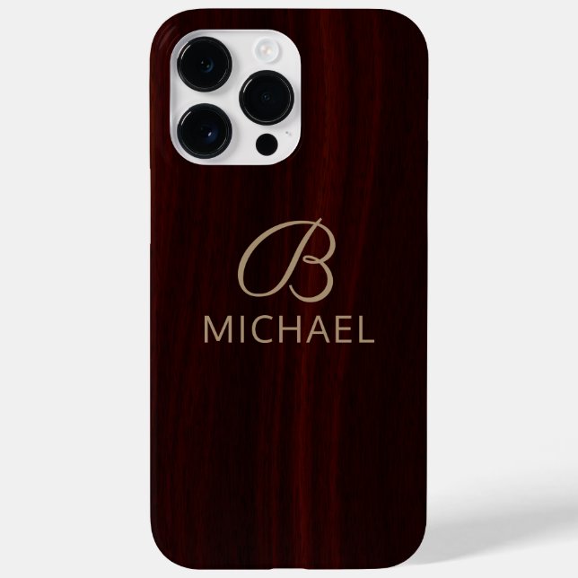 Monogram Mahogany Wood Timber Personalized Name Case-Mate iPhone Case (Back)