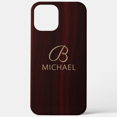 Monogram Mahogany Wood Timber Personalized Name iPhone 12 Pro Max Case
