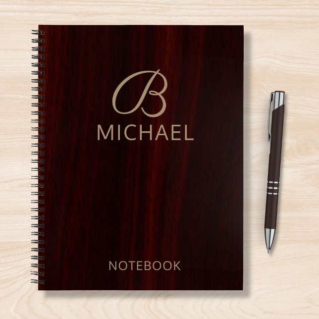 Monogram Mahogany Wood Timber Personalized Name Notebook (Creator Uploaded)