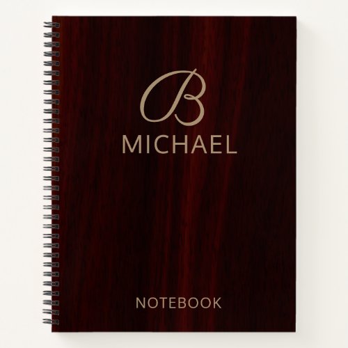 Monogram Mahogany Wood Timber Personalized Name Notebook