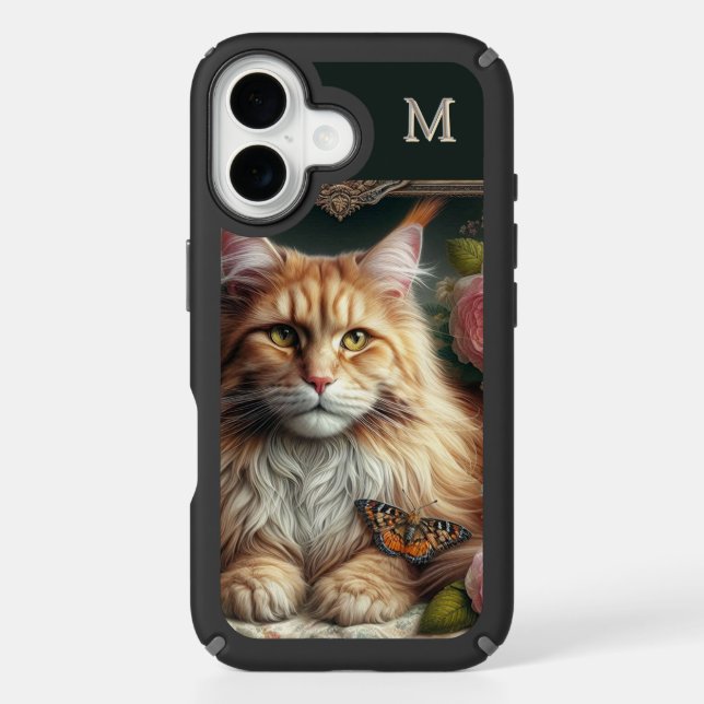 Monogram Maine Coon Cat and Butterfly  Speck iPhone Case (Front)